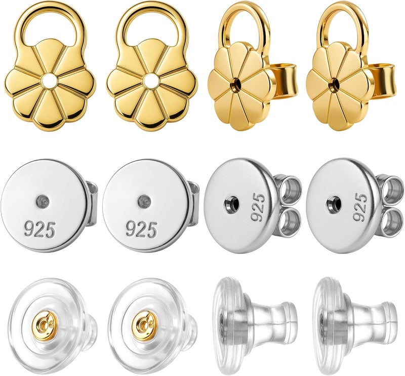 Goffing Earring Backs for Droopy Ears Heavy Earrings - Replacements Locking Ear Supports | 6 Pairs Secure Stud Clutches for Sensitive Skin(Sliver 3) - Image 1